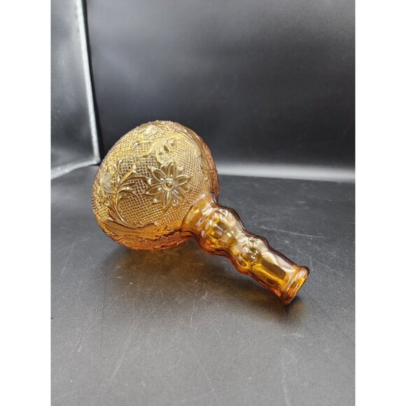 Vintage Clear Amber Squat Decanter Raised Daisy Flower Floral Design MCM - Picture 6 of 8